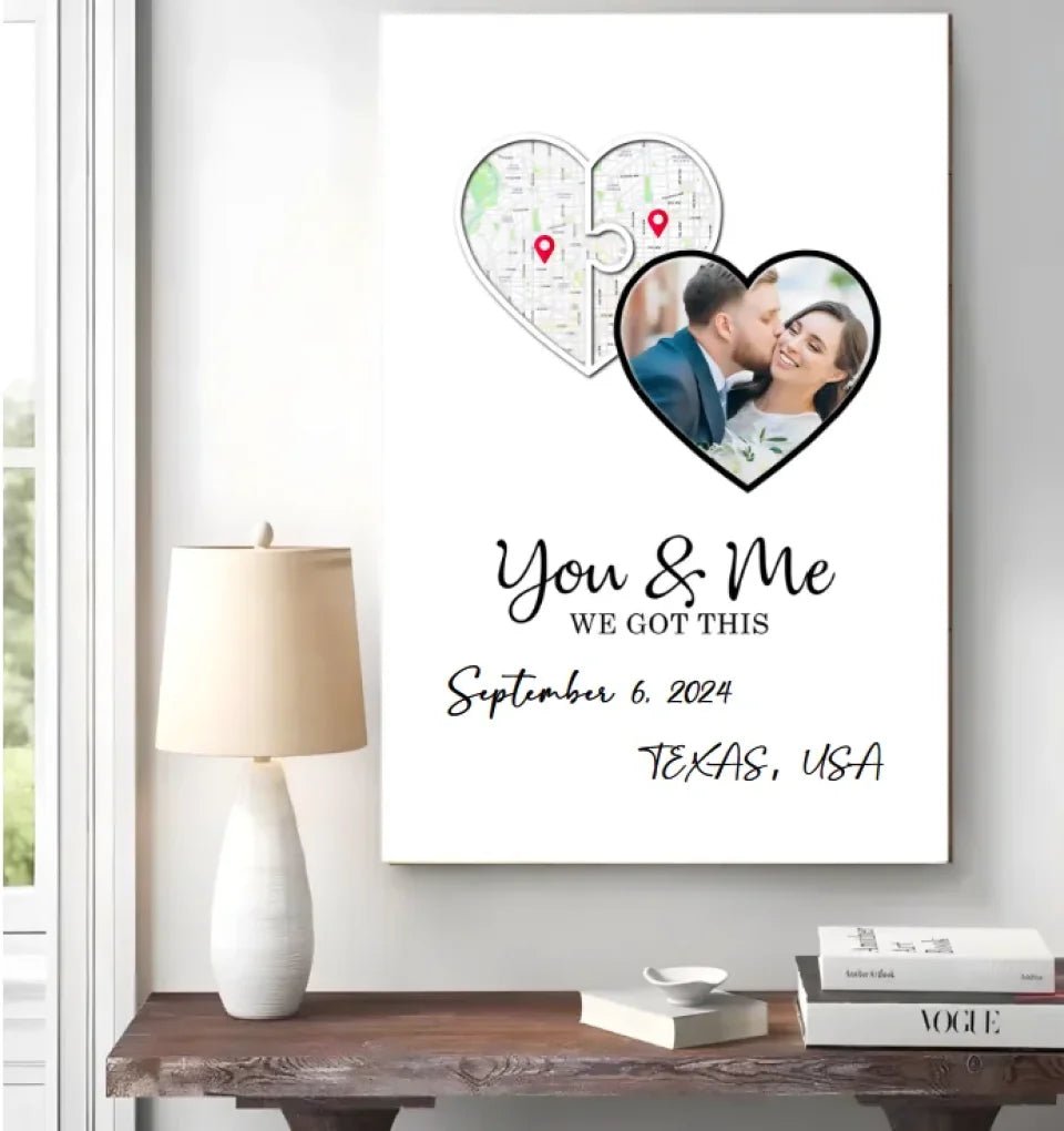 Poster or Canvas Print with Personalized Photo Map and Text Wall Poster without Frame 24 36 IN
