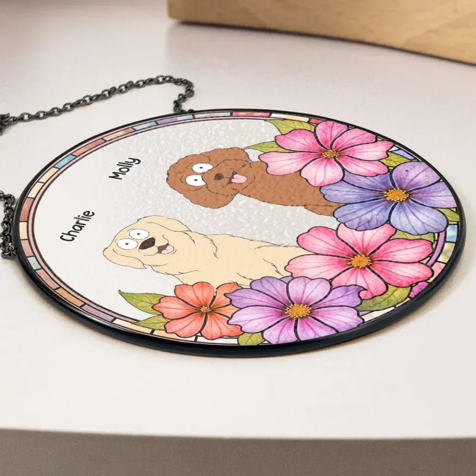 loss of dog gift suncatcher ornament personalized design window hanging keepsake detail view