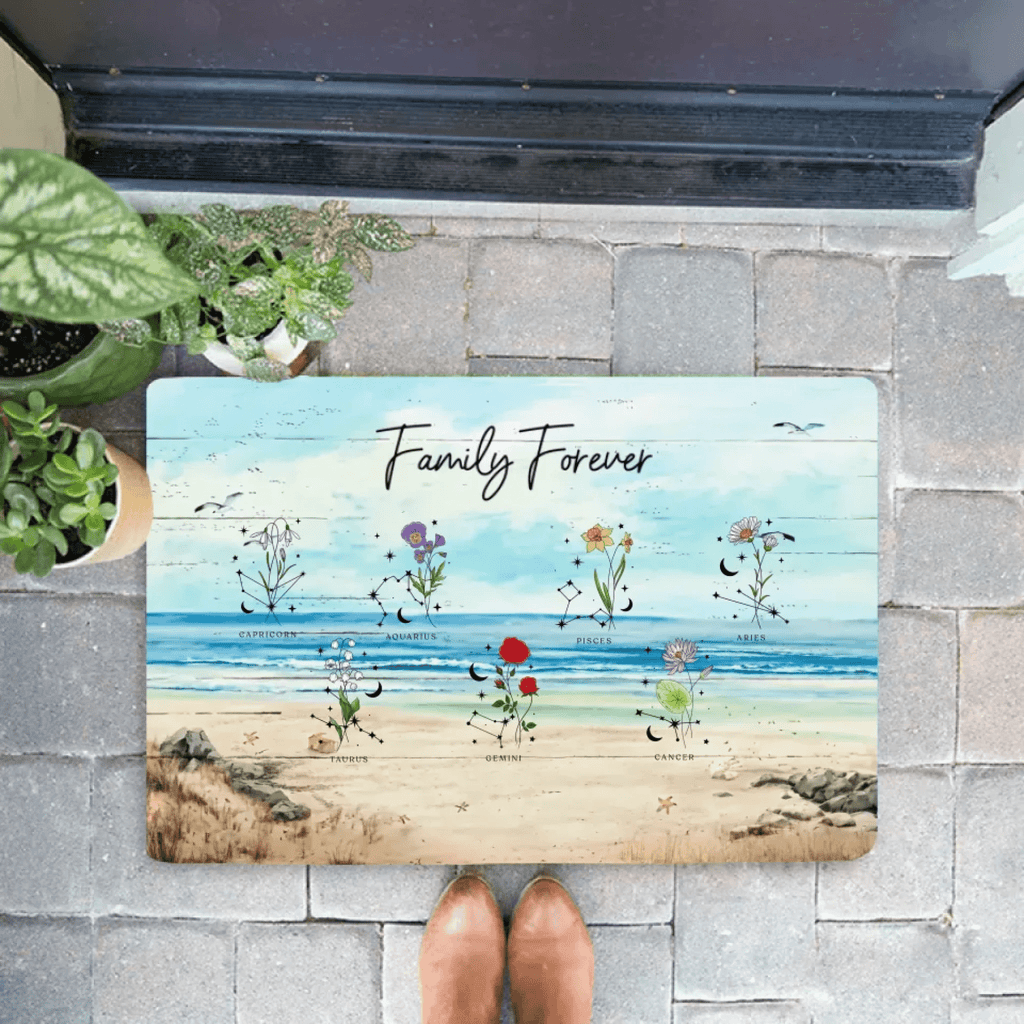 Zodiac Sign Birth Month Flower Family Personalized Mat 701457 - D - DiyGiftly