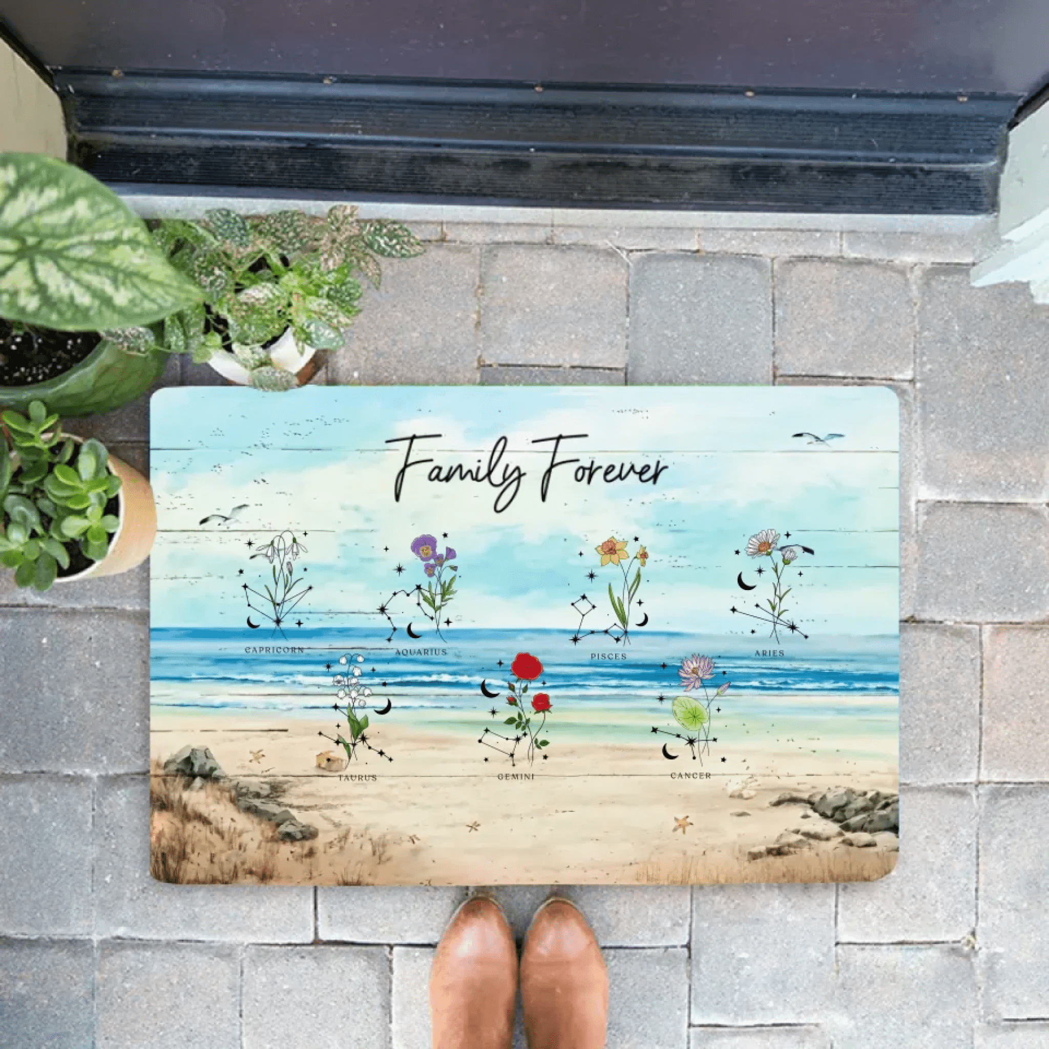 Zodiac Sign Birth Month Flower Family Personalized Mat 701457 - D - DiyGiftly
