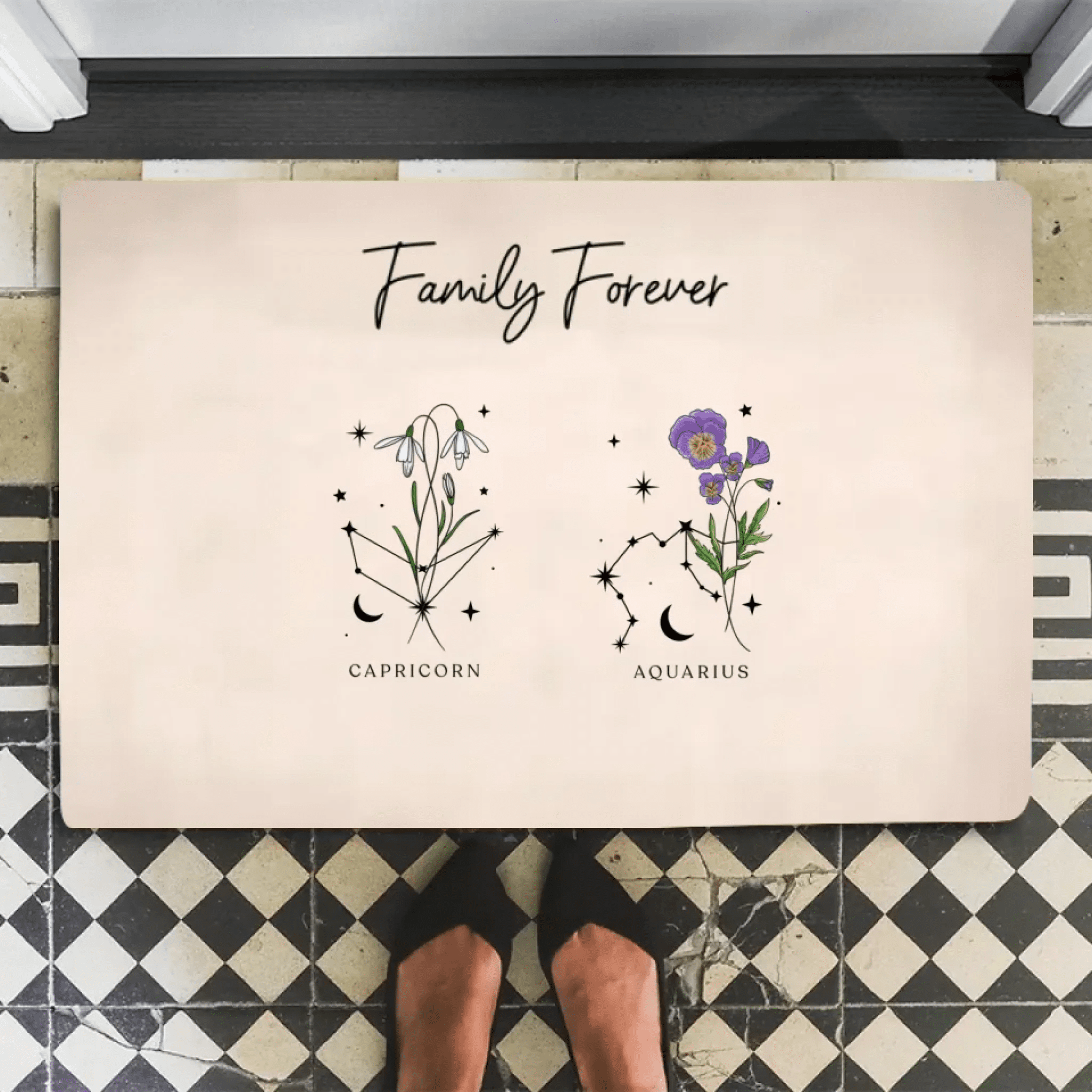 Zodiac Sign Birth Month Flower Family Personalized Mat 701457 - D - DiyGiftly