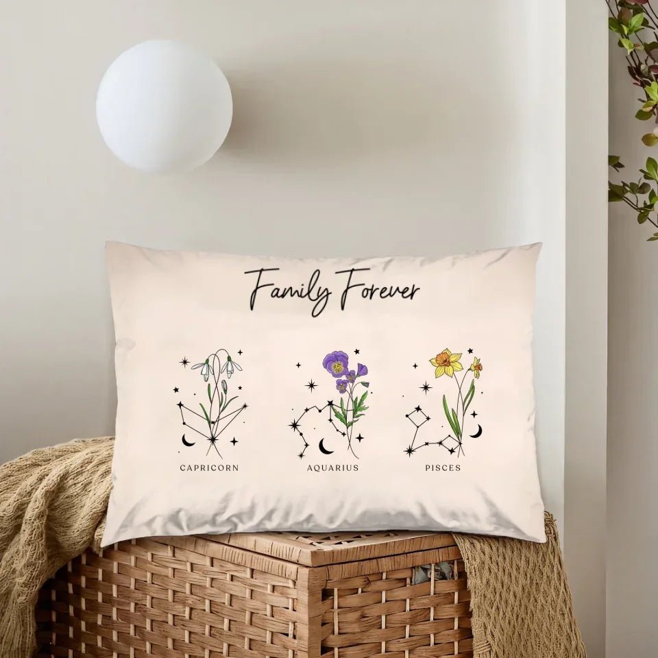 Zodiac Sign Birth Month Flower Family Personalized Pillow 715591 - B - DiyGiftly