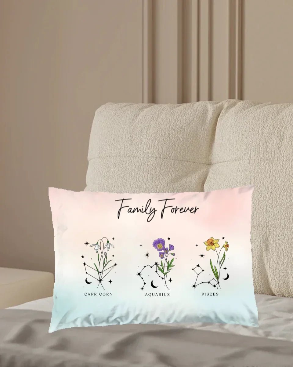 Zodiac Sign Birth Month Flower Family Personalized Pillow 715591 - B - DiyGiftly